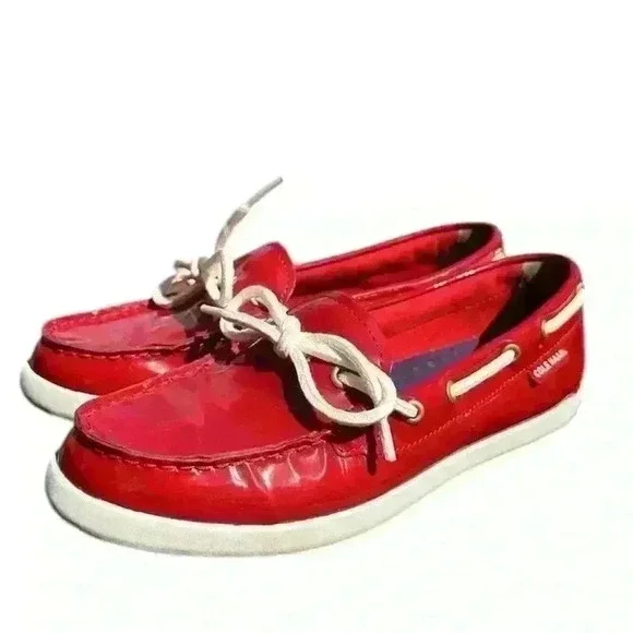 Cole Haan Nantucket Camp Moc Red Patent Leather Boat Shoes Women’s Size 6B - Picture 1 of 13